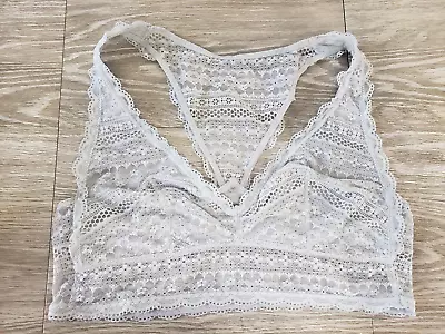 Women's Victoria's Secret Bralette Size Medium Grey Lace Wireless Racerback • $8.88