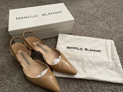 Manolo Blahnik Womens Kitten Heels Size US 5.5/EU 36 Slingback Pumps Beige/Nude • $39.99