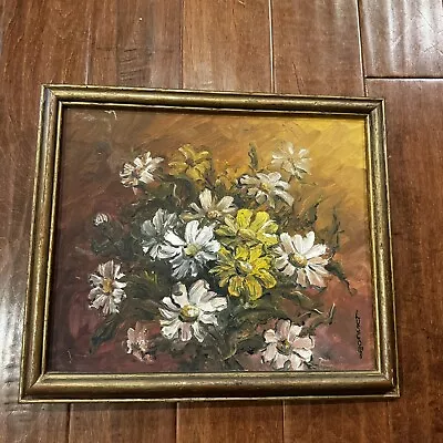 Vintage Oil Painting Framed Signed Flowers Floral Small 13 X11  MCM • $44