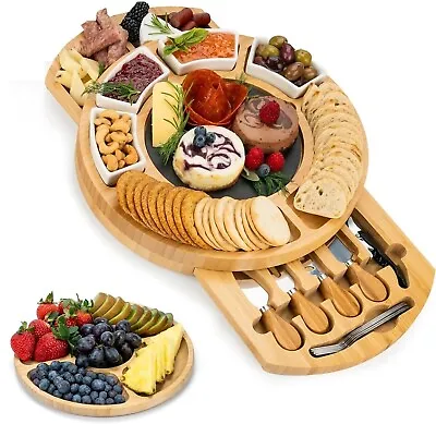 Bamboo Cheese Board Set Wooden Serving Platter Tray Gift Charcuterie Board Set • £24.90