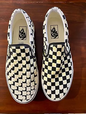 Vans Off The Wall Checker Board Slip On Shoes Black White Size Men US9 EUR42 UK8 • $40