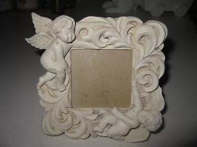 Vintage Cherub Angel Baby Picture Frame Square Ivory/Tan 5”x5” Photo • $9.95