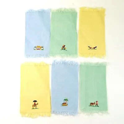 6 Vintage Cocktail Dessert Napkins Embroidered Serviettes Tiki Tropical Fringe • $14.50