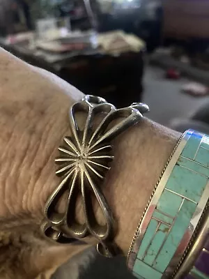 Vintage Sterling Silver Sand Cast Native American Cuff Bracelet • $100