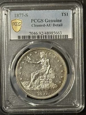 1877-S Seated Liberty Silver Dollar PCGS AU Details Cleaned Looks Proof Like • $274