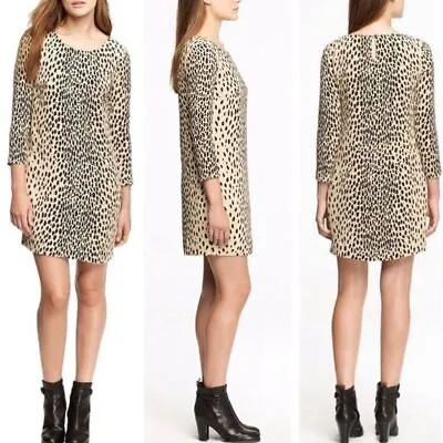 J. Crew Tan And Black Leopard Print Long Sleeve Pocket Front Shift Dress Size 4 • $23.25