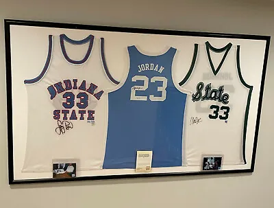 Framed Uda Michael Jordan / Larry Bird / Magic Johnson Signed College Jersey's  • $53000