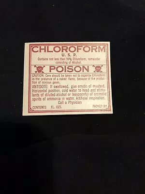 Medicine Bottle Label Original Vintage Poison Quack Pharmacy Chloroform • $1.99