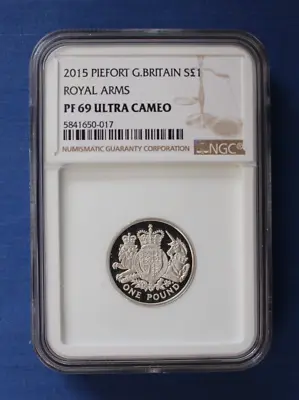 2015 Silver Piedfort Proof £1 Coin  The Royal Arms  NGC Graded PF69 With COA • £110