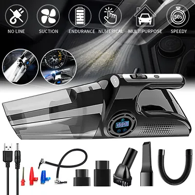 $41.99 • Buy 4in1 Portable Cordless Handheld Car Vacuum Cleaner Air Compressor Pump LED Home
