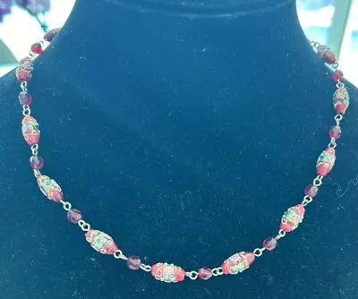 Murano Red Wedding Cake Glass Necklace 18” • $40