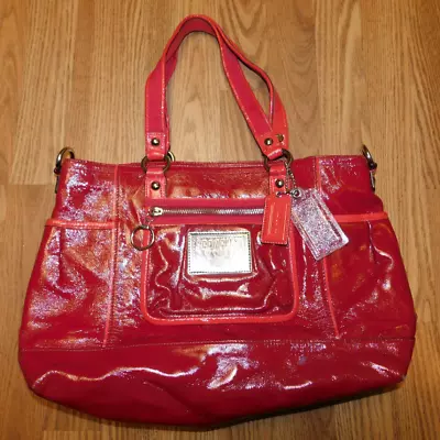 Coach Poppy Purse Bag Tote Red Patent Leather Hang Tags 14376 • $99.99