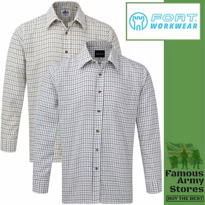 Mens Fort Tattersall Country Style Casual Check Long Sleeved Shirt Work Farming • £12.99