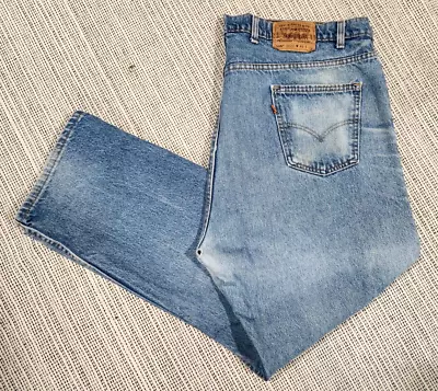 VINTAGE Levi's 505 Orange Tab Denim Jeans - Distressed Industrial Stained Sz 46 • $37.99