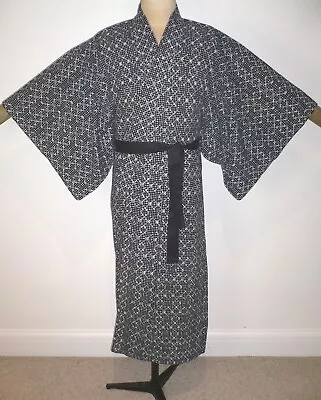 RARE VINTAGE MEN'S JAPANESE YUKATA COTTON KIMONO ROBE DRESSING GOWN With BELT • £37.99