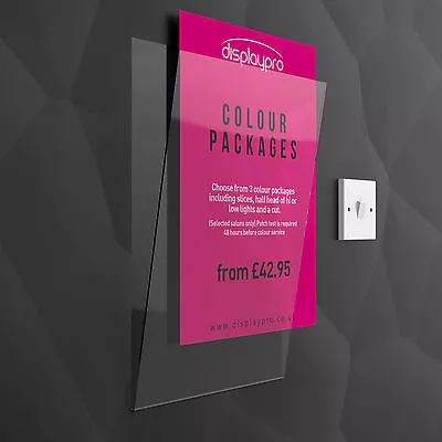 Borderless Clear Acrylic Wall Poster Displays Menu Holder Leaflet Shop Sign • £60.10