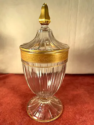 Heisey Glass Candy Jar & Lid Gold Band Recessed Panel No Damage • $29.50