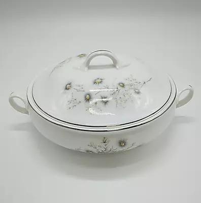 Mayfair Bone China Serving Bowl & Lid 9  W/ White & Grey Floral Daisy Pattern • £9.38
