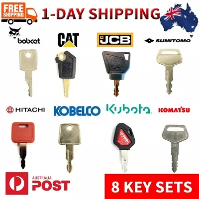 8 Pcs Excavator Key Sets BOBCAT CAT JCB HITACHI KOBELCO KUBOTA KOMATSU SUMITOMO • $18.99