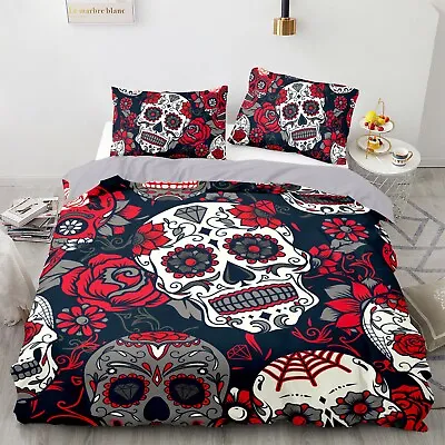 £25.99 • Buy Sugar Skull Duvet Cover Bedding Set With Pillow Cases Single Double King Sizes