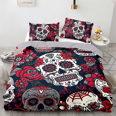 £25.99 • Buy Sugar Skull Duvet Cover Bedding Set With Pillow Cases Single Double King Sizes