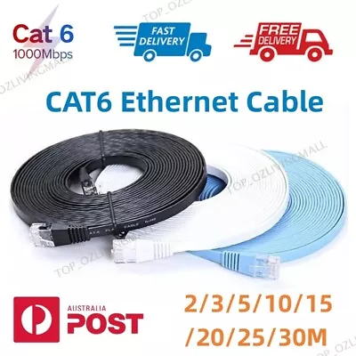 2/5/10/15/20/30m Cat6 RJ45 Flat Ethernet Cable Internet LANs Network Cord Router • $6.80