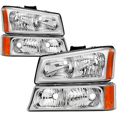 Headlights Assembly Clear Chrome For 03-06 Chevy Silverado 03-06 Avalanche • $60.99