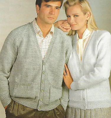 Ladies Mens Classic Cardigan/Jacket Knitting Pattern DK 32-46  With Pockets  619 • £2.09