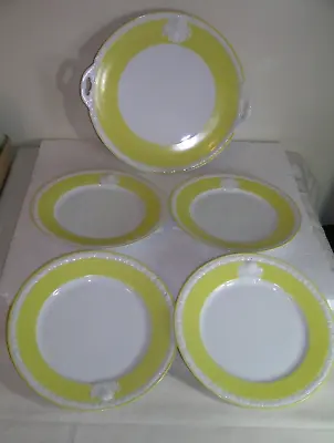 5 Pc Musterschutz Yellow Cameo Plates Union T Czech 4 Salad 8  & 1 Cake 10  Vtg • $135