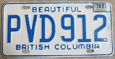 Vintage BEAUTIFUL British Columbia PVD 912 78 Tag BC CANADA License Plate  • $19.95