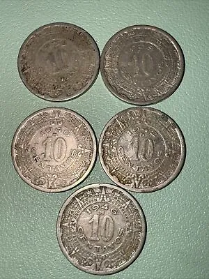 MEXICO COIN LOT Of  5 - 10 CENTAVOS  MAYAN CULTURE Aztec 1936 39 40 42 46 • $8.75