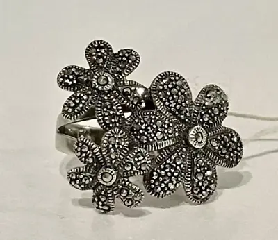 Flowers Ring Sterling Silver 925 With Stone Marcasite Elegant Women's Jewelry • $135