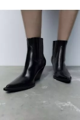 $65.99 • Buy ZARA Women's Heeled Cowboy Ankle Boots(Black,  US 8/EUR 39)