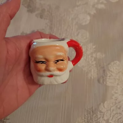 Vintage Hand Painted Miniature Santa Christmas Mug Nice Eyelashes 1950's RETRO • $25