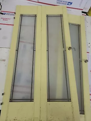 Vtg Pair Wood Window Bi-Fold Panels Shutters Frosted Glass Restoration Rare (e5) • $200