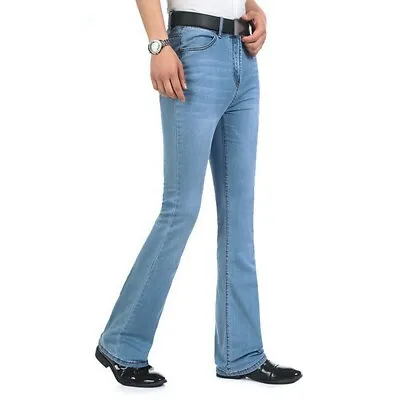 Mens Denim Flare Bootcut Pants 70s Western Cowboy Bell Bottom Jeans Trousers SPW • $72.40