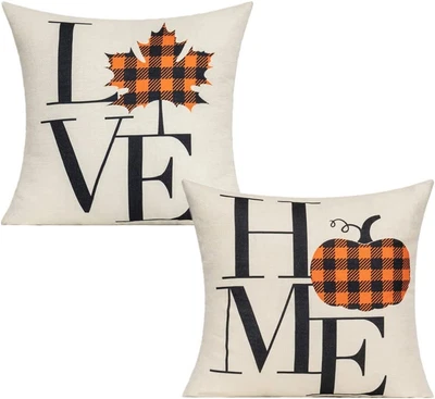 $14.14 • Buy Thanksgiving Fall Throw Pillow Covers Cases 18X18 Set 4 Autumn Buffalo Plaid Dec