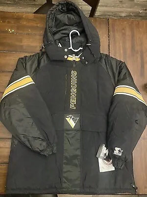 Vintage Starter Jacket Pittsburgh Penguins NHL Zip Up Men’s Large NWT Rare! 90’s • $189.99