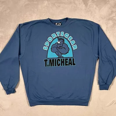 Vintage T Michael Sweater Mens Large Blue 90s Body Building Graphic Crewneck • $84.95