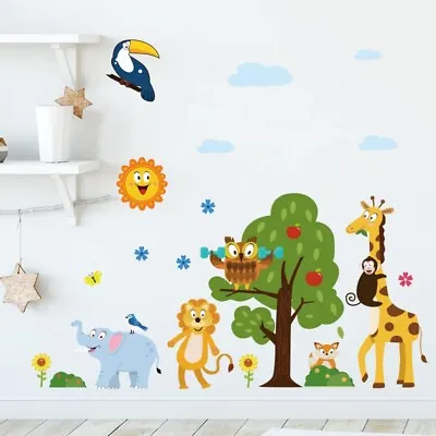 £7.99 • Buy Removable Animals Jungle Cartoon Wall Sticker Decal Children/kids Bedroom Mural