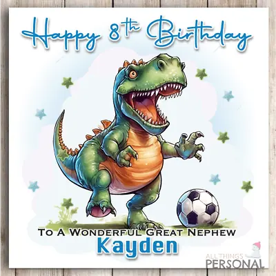 Football Dinosaur Birthday Card Personalised 6th 7th 8th 9th Boys Cute Card • £2.99