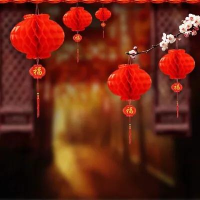 £4.96 • Buy 10/4pc Red Paper Lantern Chinese New Year Hanging Lantern Tassel Hang Party Deco