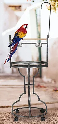 67  Parrot Bird Wood Perch Play Stand Macaw Stainless Tray Cup Toy Hook On Wheel • $74.39