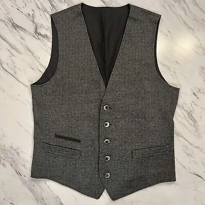 Hugo Boss Mens 40 R Reversible Waistcoat Vest Slim Fit Dress Suit Black Grey • $41