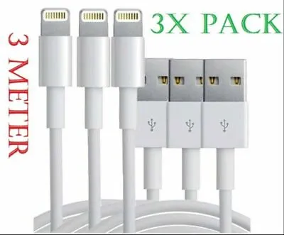 3x Packs Extra Long 3M USB Cable Lead Charger For Apple IPhone 7 8 11 12 Plus X  • £5.98