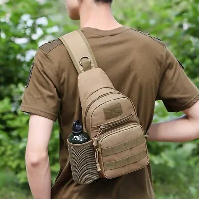 Men Molle Pouch Tactical Chest Shoulder Sling Bag Bum Pack Cross Body Backpack • £10.49