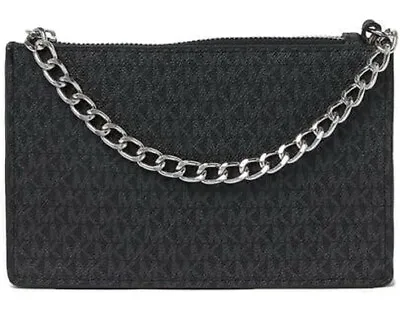 NWT Michael Kors Signature MK Fanny Pack Belt With Pull Chain Black/Grey Large • $40