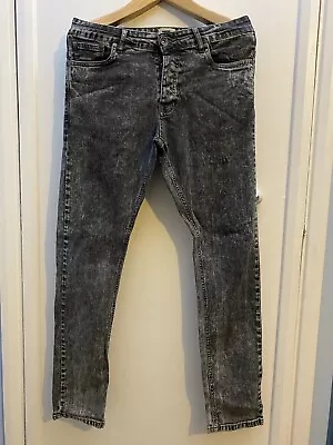 Mens Regular Fit Jeans Straight Leg Black  Acid Wash Size 32 R • £5