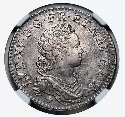 1718 Royal France Louis XV. Rare Silver 1/2 Ecu  Vertugadin  Coin. NGC AU-58! • £466.26