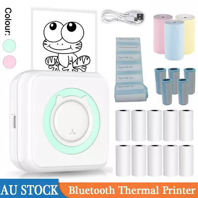 $27.59 • Buy Mini Thermal Printer Sticker Bluetooth Photo Label Paper Inkless+ 10 Rolls Paper
